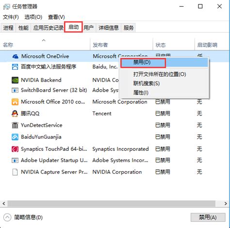 任务管理器中的启动项能禁用吗 .